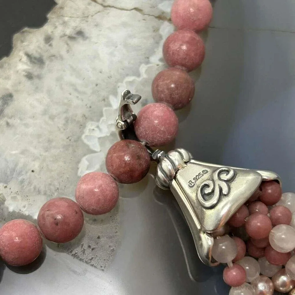 Carolyn Pollack Sterling Rhodochrosite Beads & Swirl Beads w/Enhancer Necklace